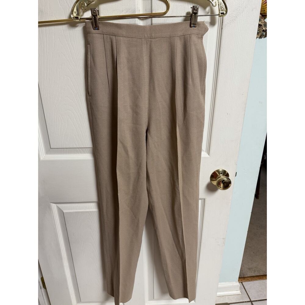 Elie Tahari Dress Pants Pure Wool High Rise Career Pleated Med 8 26x30 90s Tan
